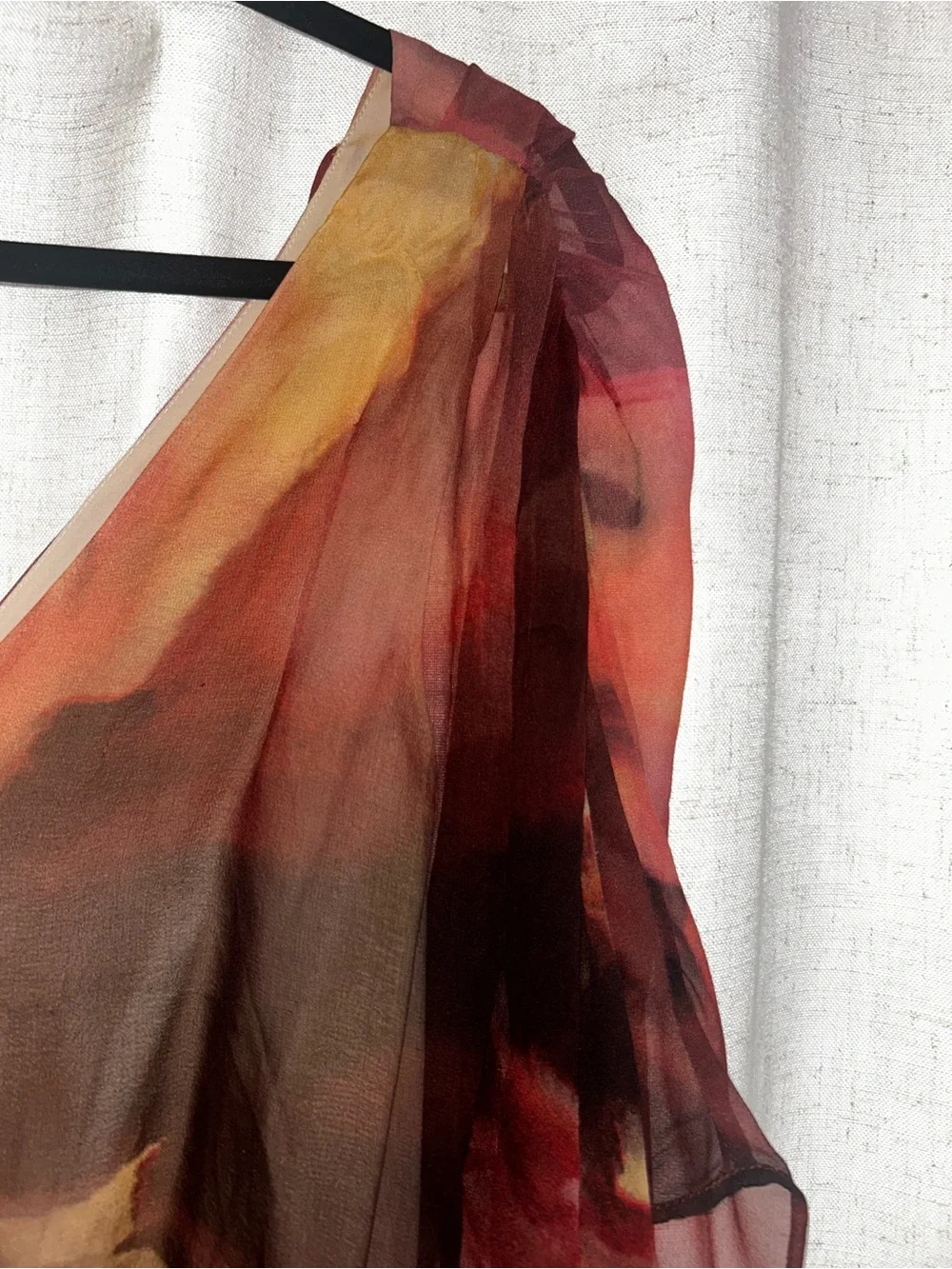 Alice + Olivia Sheer V-Neck Blouse in Rust, Brown, Gold Watercolor